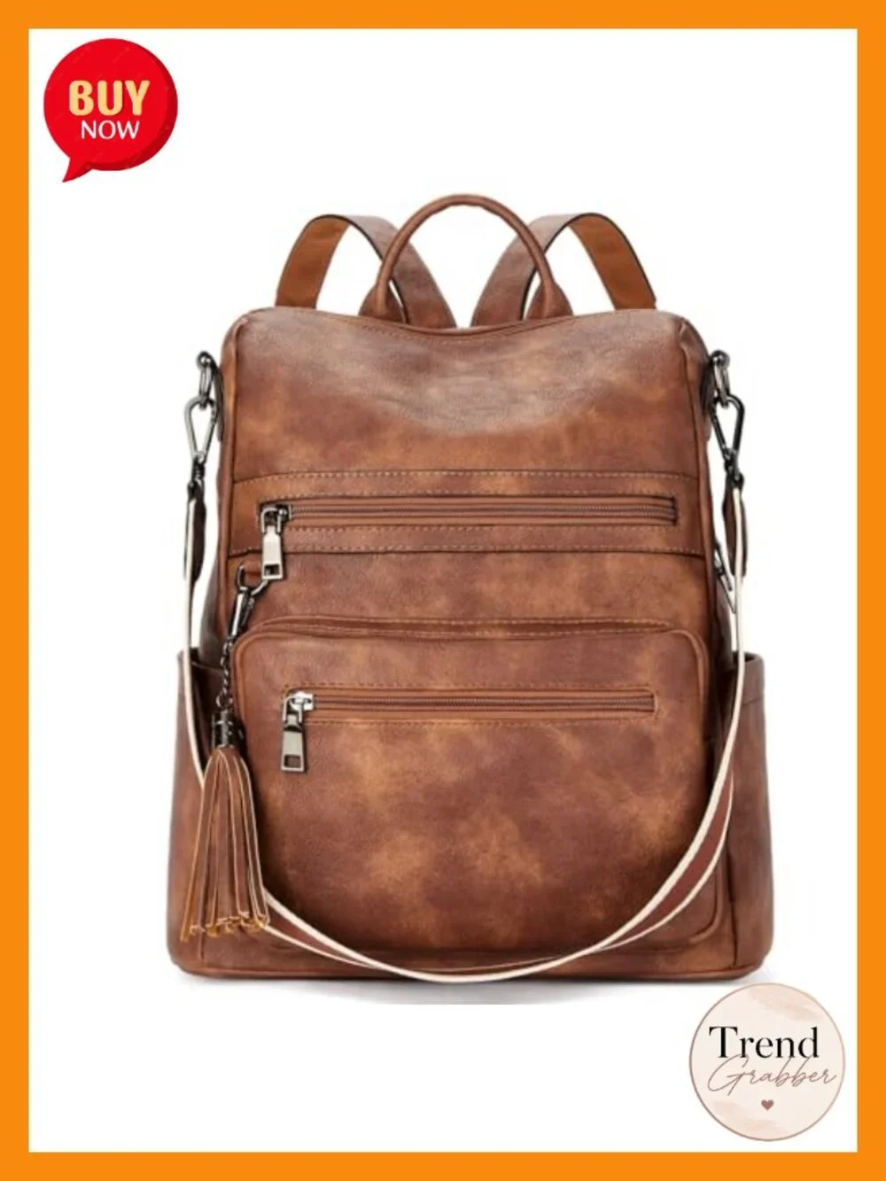 Vegan Leather Travel Backpack Purse with Tassel - Large College Shoulder Bag
